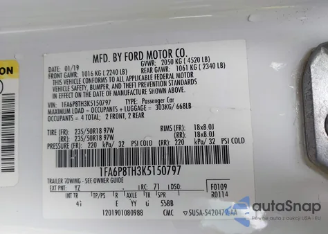 2019 Ford Mustang Ecoboost Premium z USA, uszkodzony, nr VIN 1FA6P8TH3K5150797